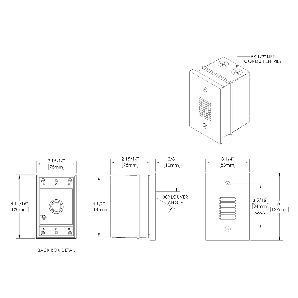 STEP STAR - Wall Recessed - Low Voltage - LED High-Power - Rectangular Vertical - Junction Box - Faceplate: Louvered - Pattern D