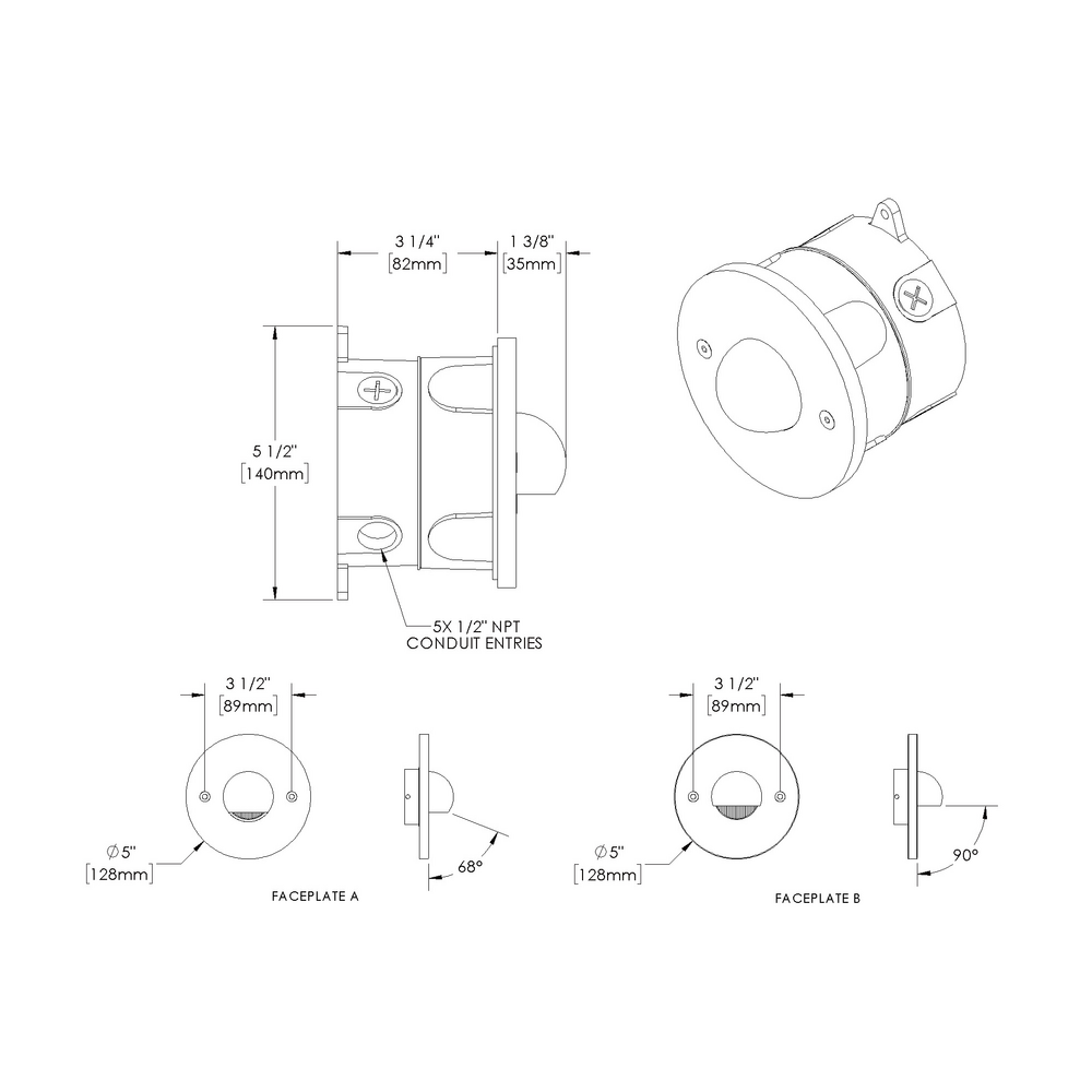 STEP STAR - Wall Recessed - Low Voltage - LED High-Power - Round - Junction Box - Faceplate: Standard