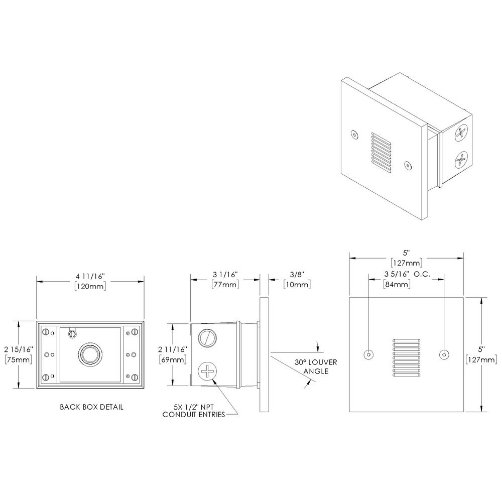 STEP STAR - Wall Recessed - Low Voltage - LED High-Power - Square - Junction Box - Faceplate: Louvered - Pattern D
