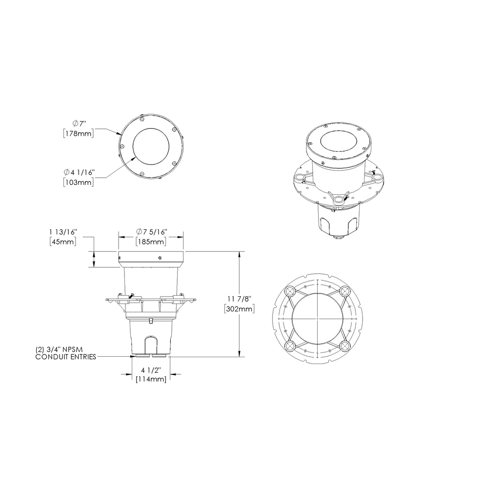 HP2 - In-grade - Line Voltage - Lamp PAR30 - Deep Housing - Faceplate Flush Mount