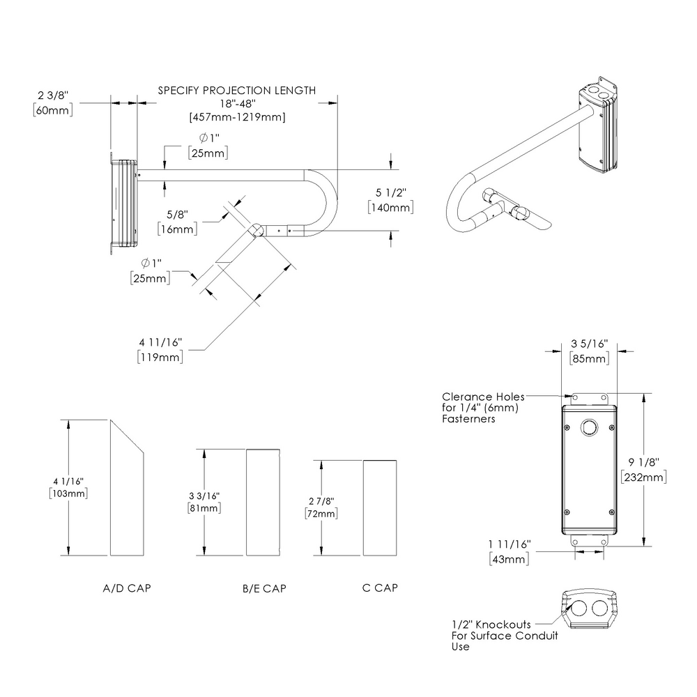 MINI MICRO - Wall Mount - Line Voltage Via Transformer - LED High-Power - Style B - 2 Fixtures - Universal Power Module PM1 - Asymmetrical Optics