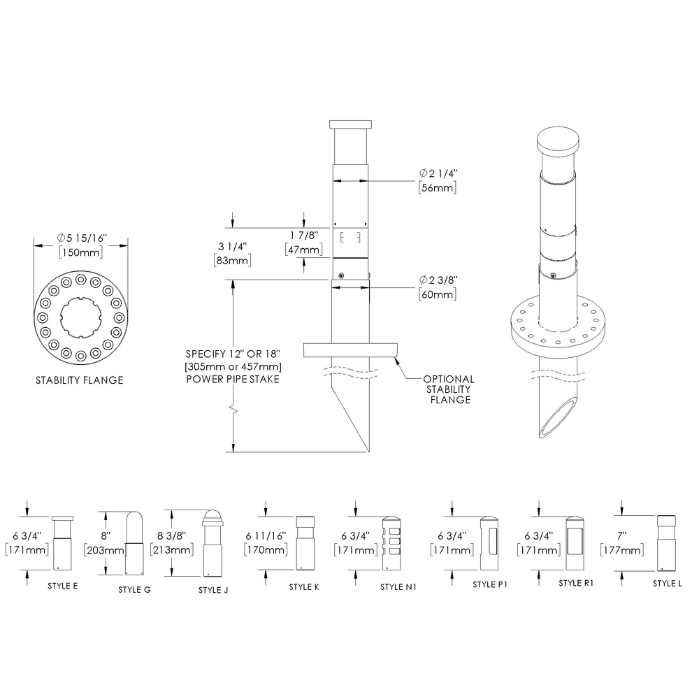 GLOW STAR - Bollard - Low Voltage - Lamp MR16 Gu5.3 - Brass - Style E - Height: 2