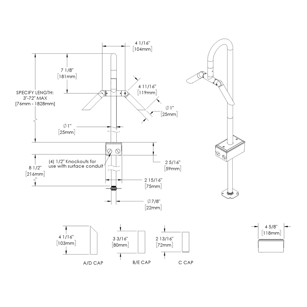 MINI MICRO - Bollard - Low Voltage - LED High-Power - Style B - 2 Fixtures - Anchor Base - Symmetrical Optics