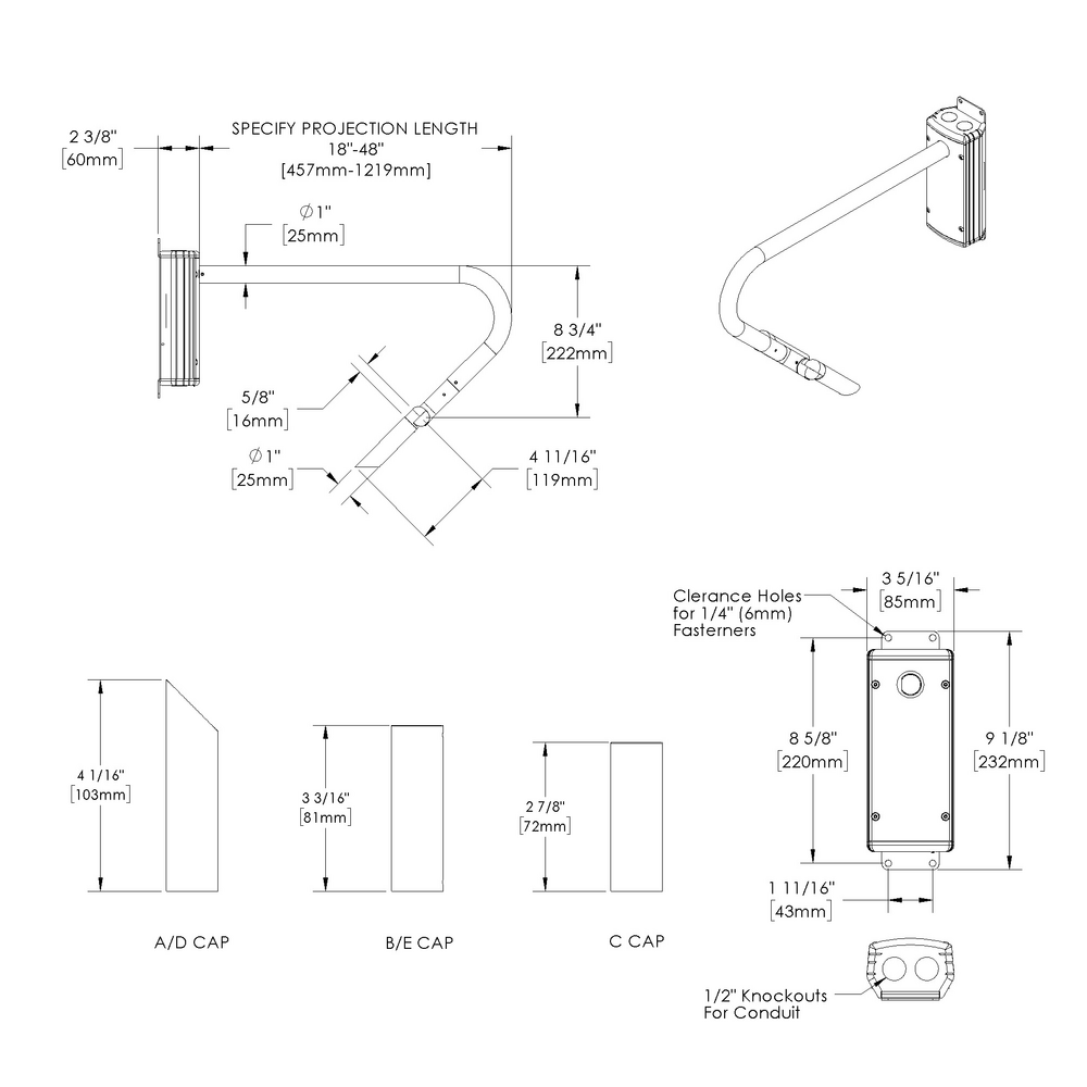 MINI MICRO - Wall Mount - Line Voltage Via Transformer - LED High-Power - Style F - 2 Fixtures - Universal Power Module PM1 - Symmetrical Optics