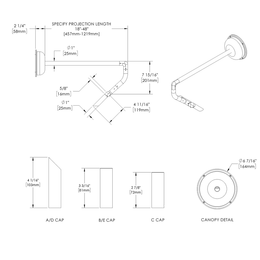 MINI MICRO - Wall Mount - Line Voltage Via Transformer - LED High-Power - Style G - 2 Fixtures - Power Canopy PC1 - Symmetrical Optics