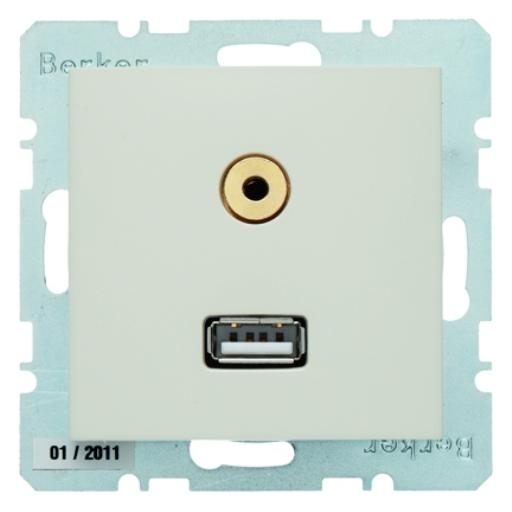 Berker S1 USB / 3,5 mm audio wandcontactdoos creme glanzend kopen ...