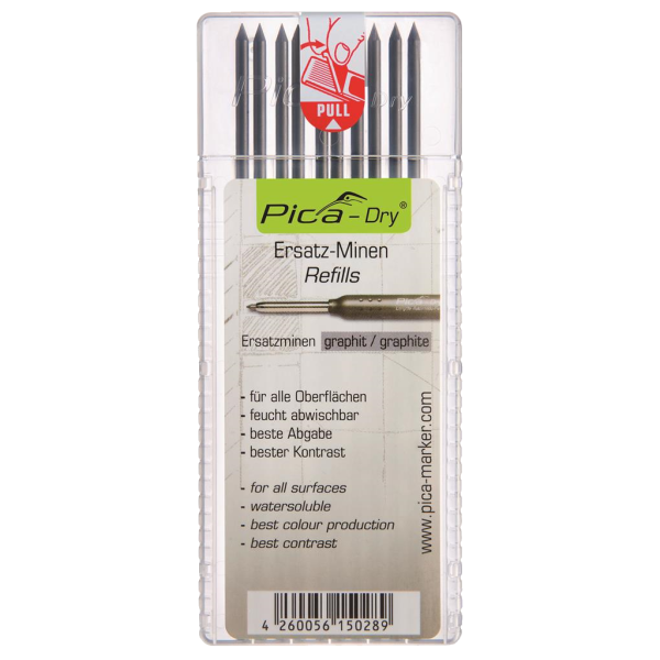 Vasalat Pica Dry markeerstift met diepe gaten, vulpotlood met automatische vultoevoer en 10 vullingen, grafiet 2B