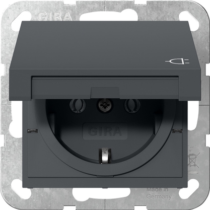 GIRA Wandcontactdoos met randaarde en klapdeksel | Wit glanzend