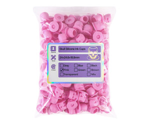 Schedelvormige Siliconen Inkt Cups - Roze - Verpakking van 100
