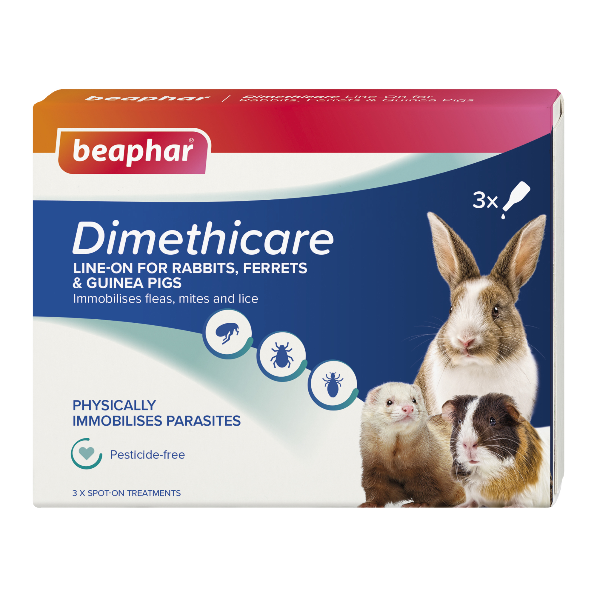 Beaphar Dimethicare Line-On Mite, Flea & Lice Control for Rabbits, Guinea Pigs & Ferrets, 3 pipettes