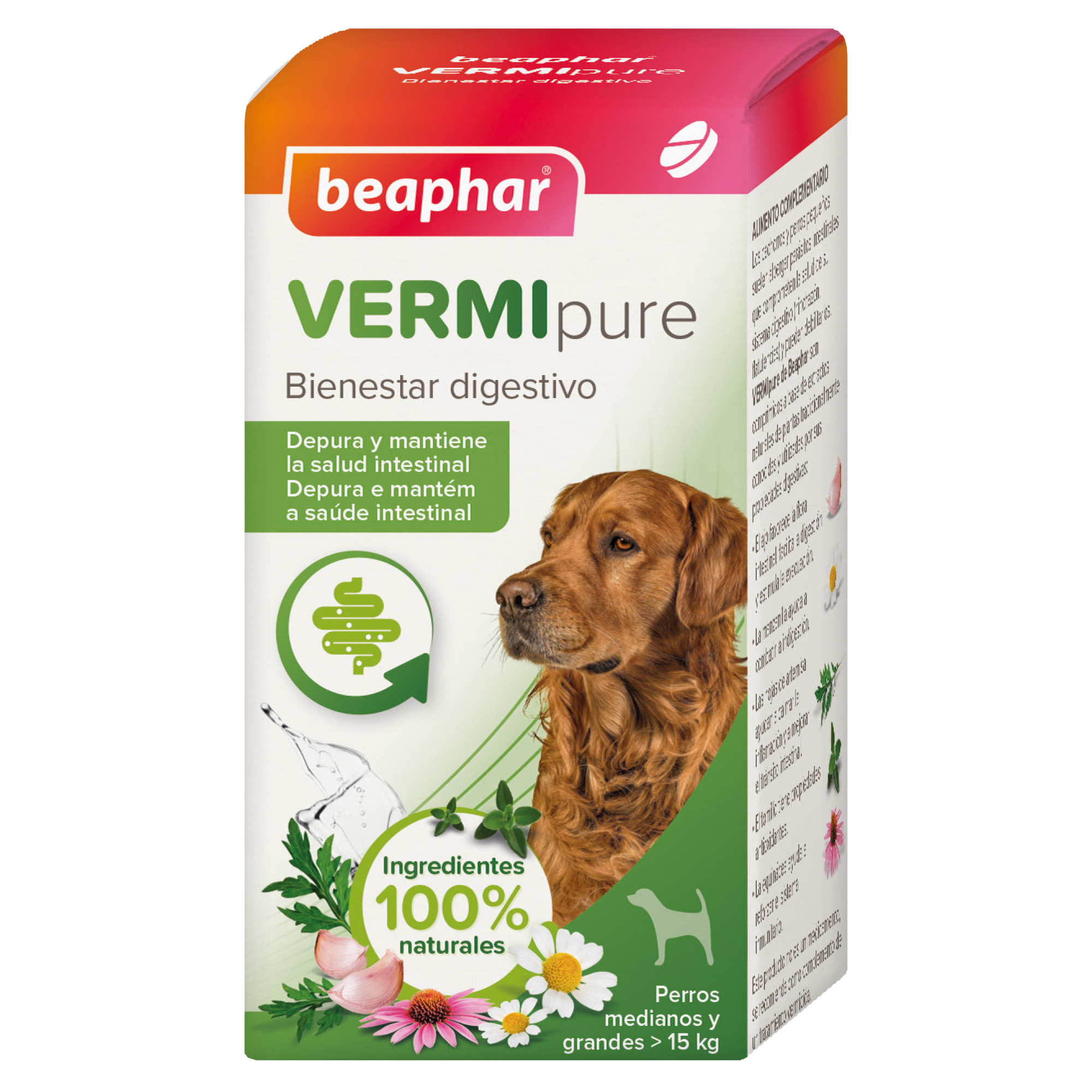 Beaphar VERMIpure Comprimidos Naturales - Perros >15kg Medianos y Grandes - 50 comprimidos