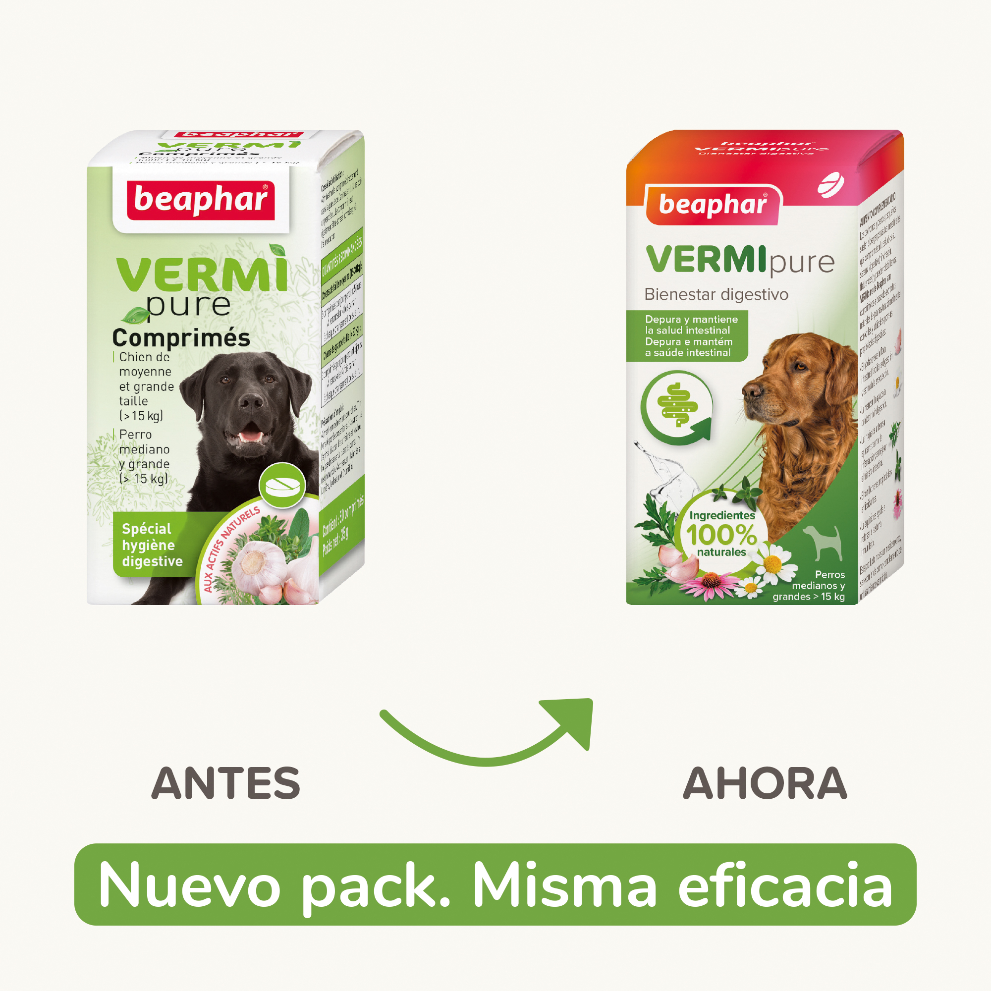 Beaphar VERMIpure Comprimidos Naturales - Perros >15kg Medianos y Grandes - 50 comprimidos